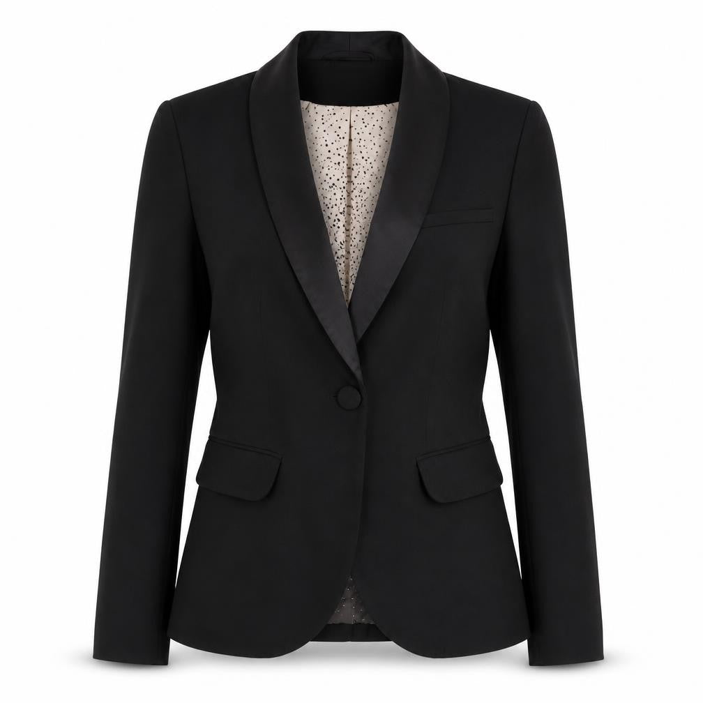 H&M Women Black Size 8 Shawl Lapel Single-Breasted Blazer Jacket