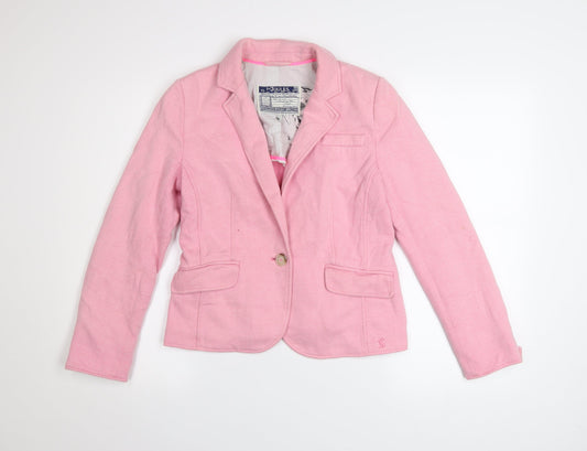 Joules Womens Pink Blazer UK 8 Classic Single-Breasted Cotton Blend
