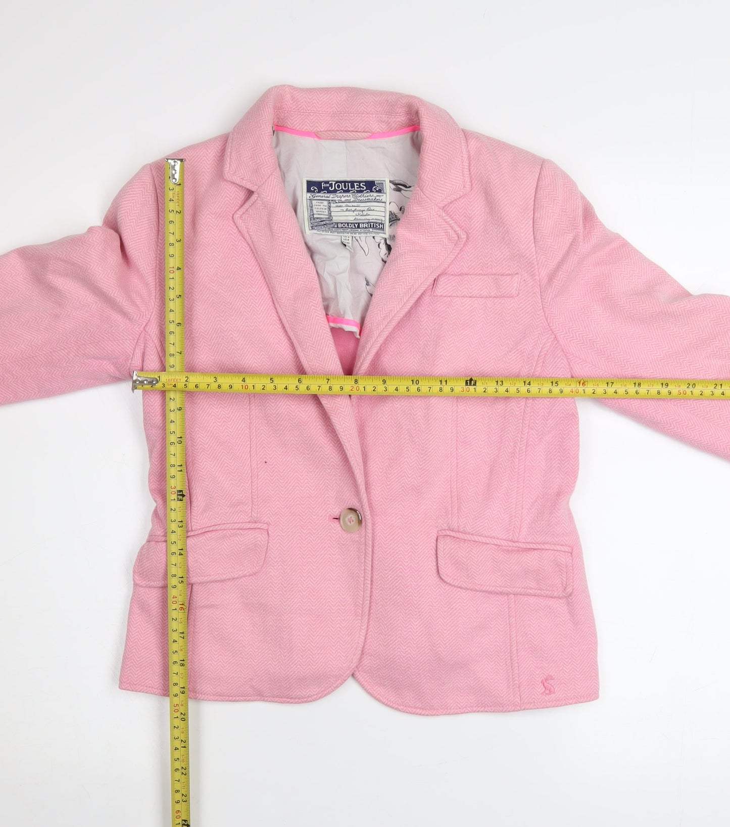 Joules Womens Pink Blazer UK 8 Classic Single-Breasted Cotton Blend