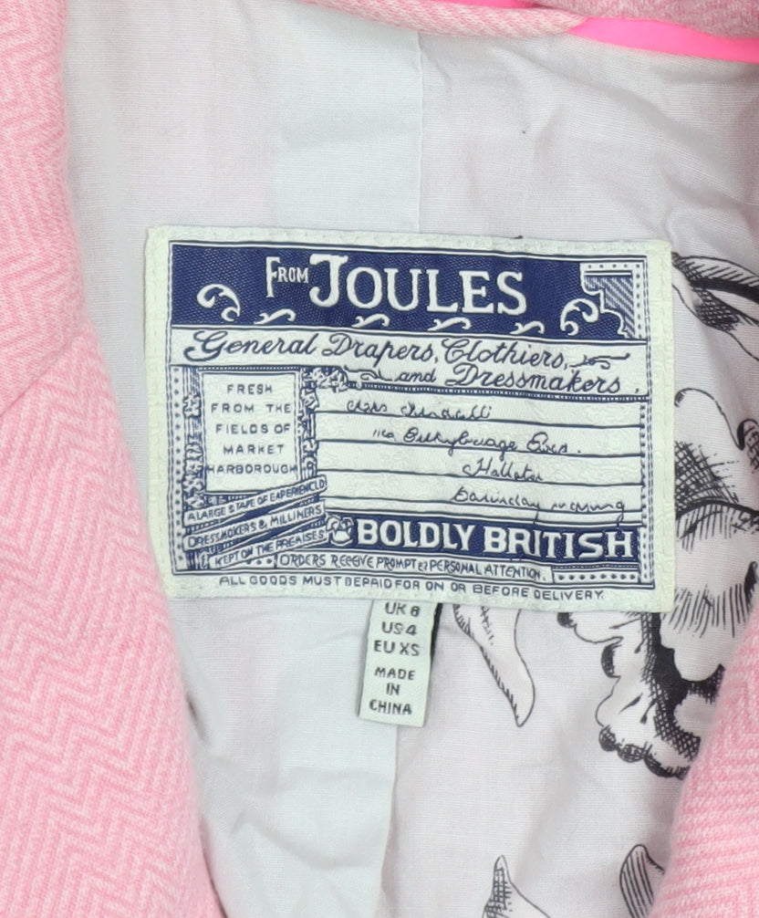 Joules Womens Pink Blazer UK 8 Classic Single-Breasted Cotton Blend
