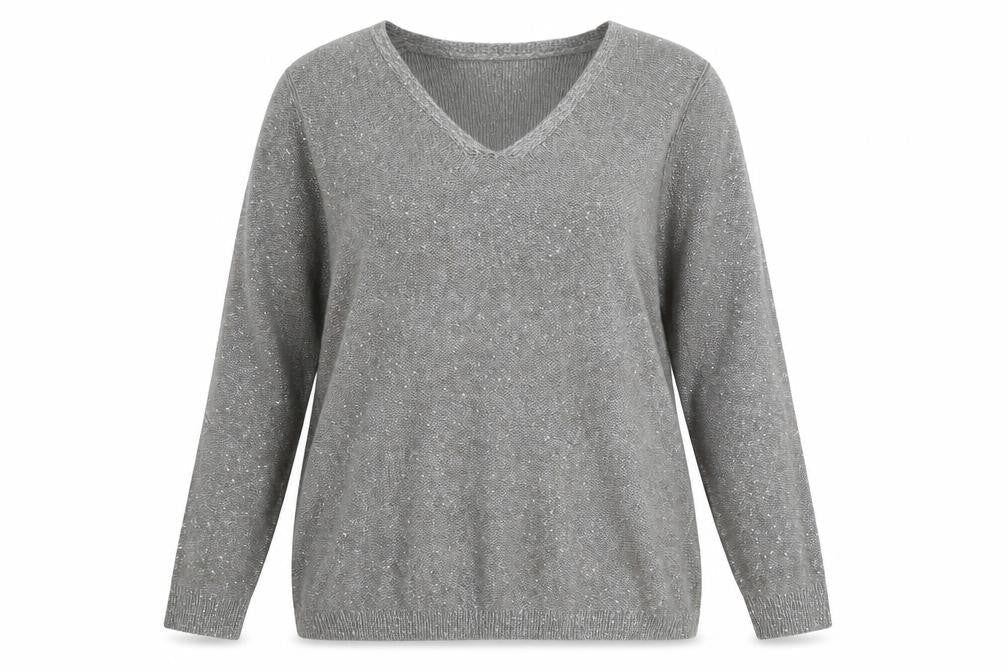 RJR John Rocha Women's Grey Sequin V-Neck Pullover Jumper Size 18