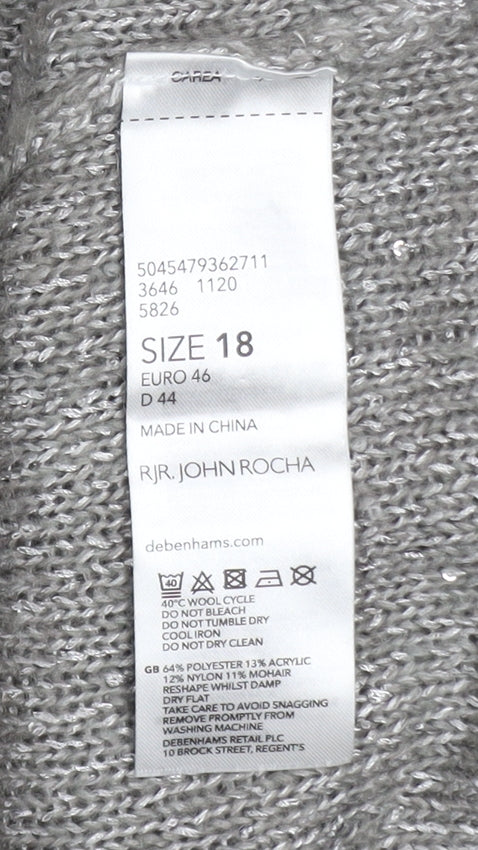 RJR John Rocha Women's Grey Sequin V-Neck Pullover Jumper Size 18