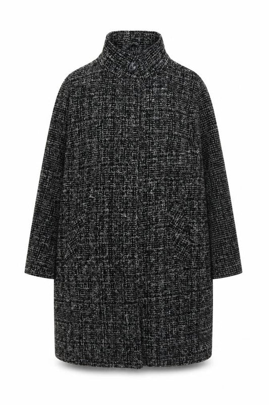 Front view of Principles Women’s Black Tweed Mid-Length Overcoat, size UK 20