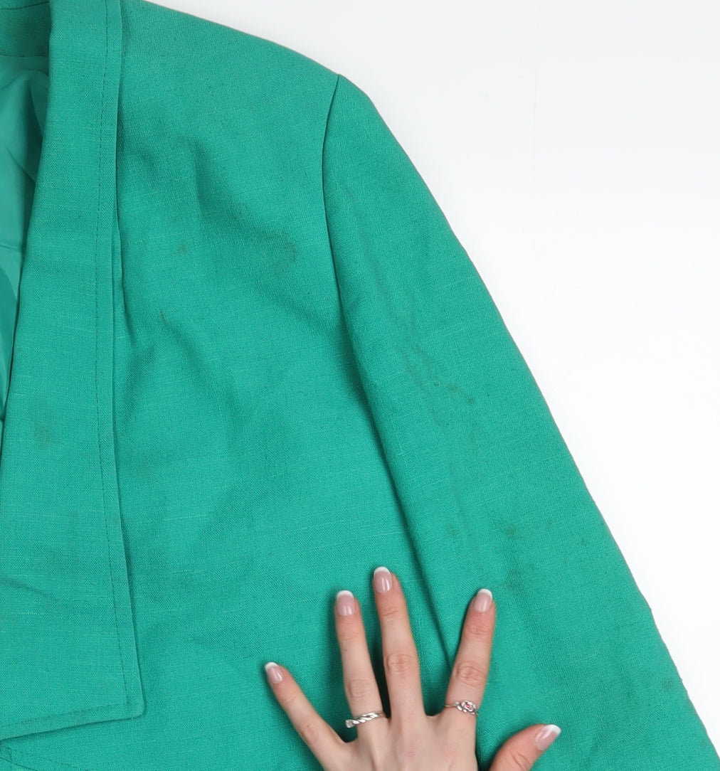 Julius Womens Green Linen Mid-Length Blazer Jacket Size 12