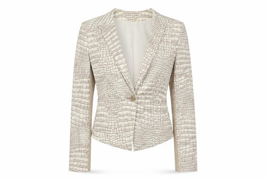 BCBGMAXAZRIA Women's Beige Croc Print Cotton Blend Blazer Jacket Size S