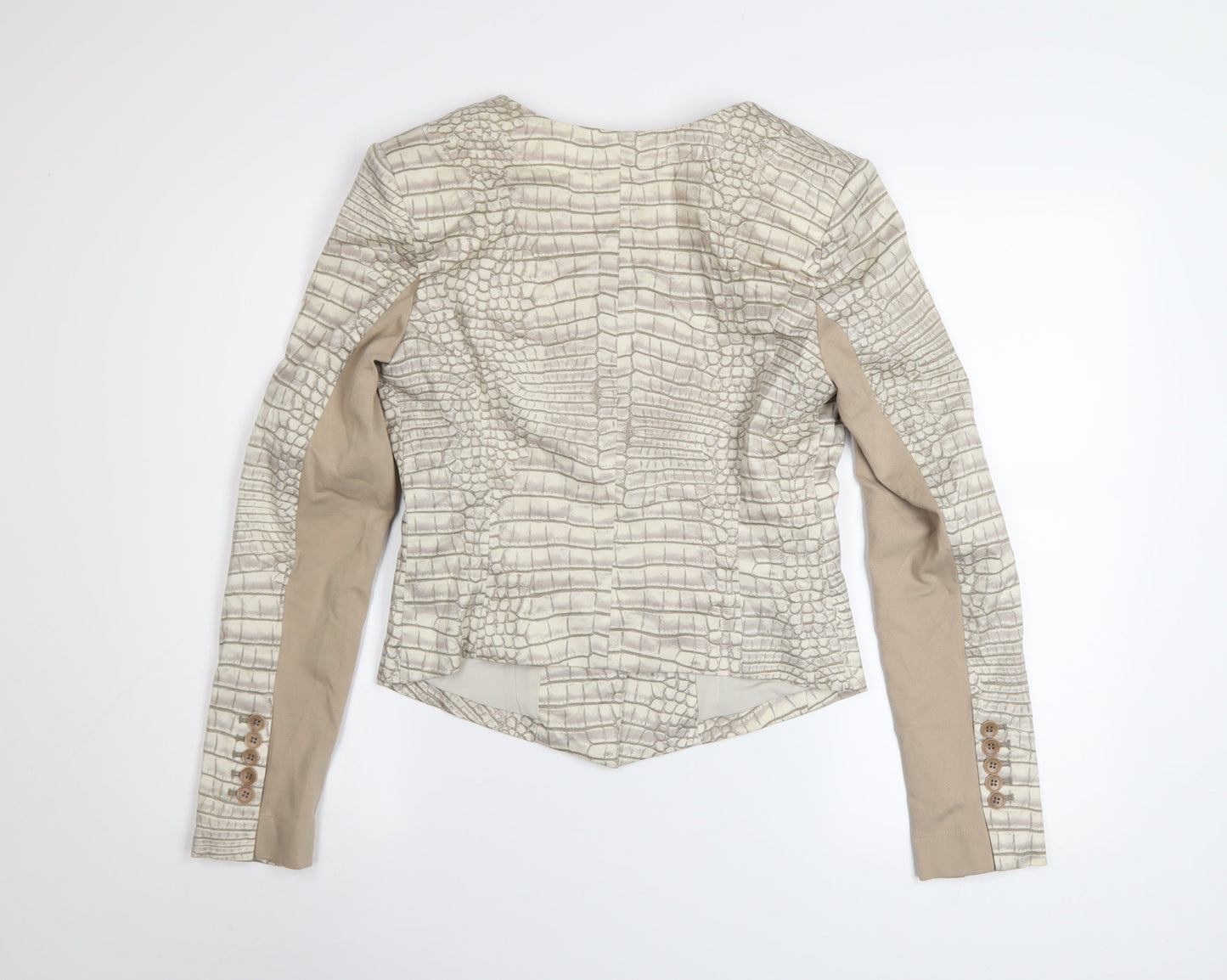 BCBGMAXAZRIA Women's Beige Croc Print Cotton Blend Blazer Jacket Size S