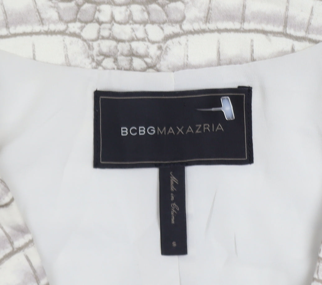 BCBGMAXAZRIA Women's Beige Croc Print Cotton Blend Blazer Jacket Size S