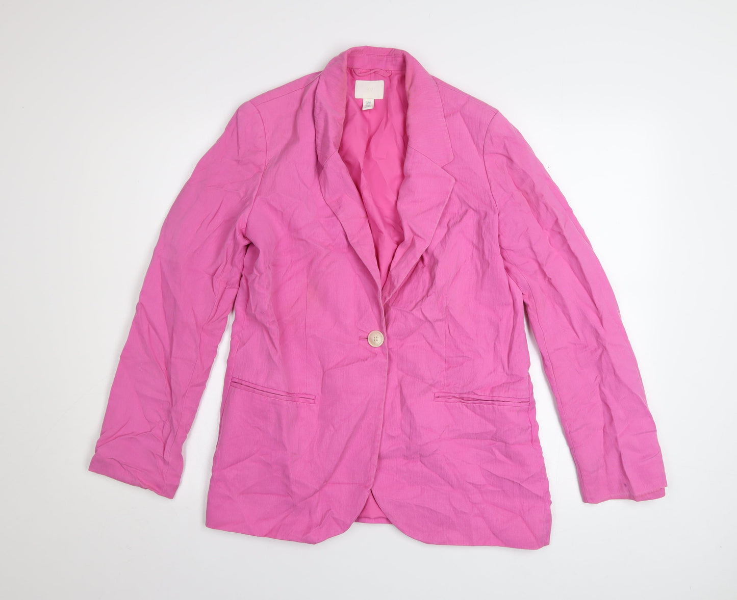 H&M Women’s Pink Blazer XS Regular Fit Single Button Cotton Feel