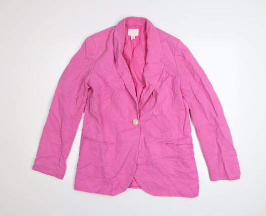H&M Women’s Pink Blazer XS Regular Fit Single Button Cotton Feel