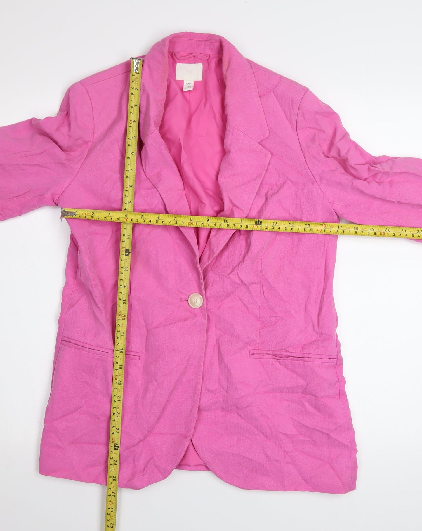 H&M Women’s Pink Blazer XS Regular Fit Single Button Cotton Feel