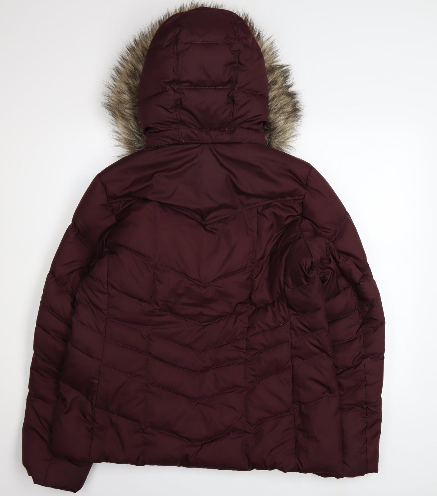 Lands' End Womens Red Down Puffer Jacket L Fur Hood Winter Coat