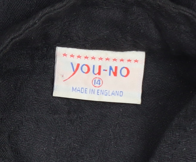 YOU-NO Women's Black Size 14 Vintage Cotton Blend Blazer