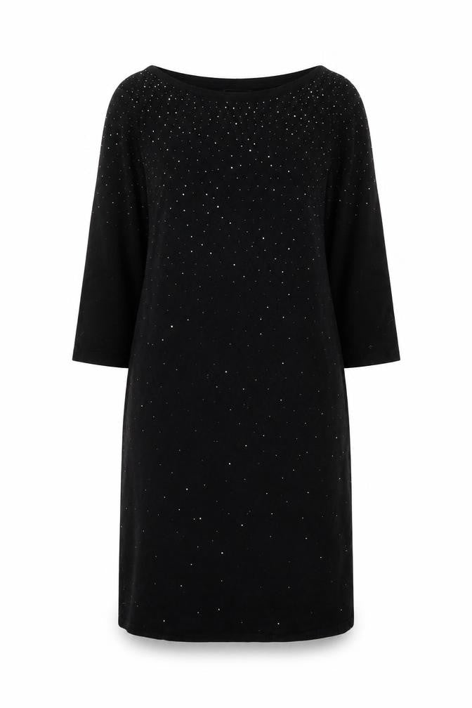 Monsoon Women Black Beaded Shift Dress Size 10 3/4 Sleeve