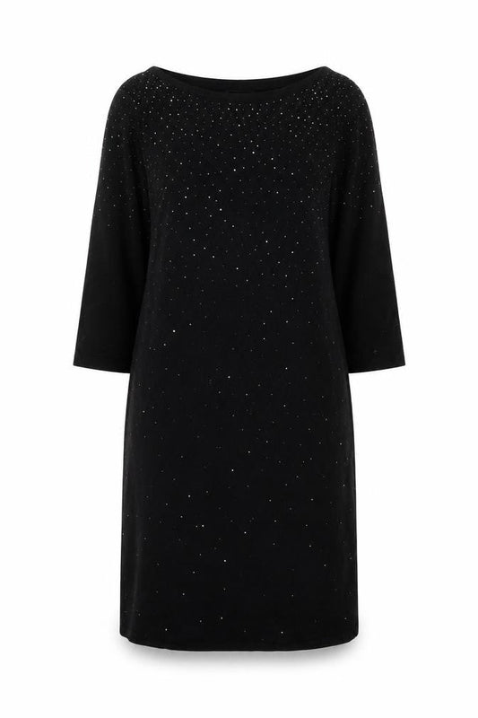 Monsoon Women Black Beaded Shift Dress Size 10 3/4 Sleeve