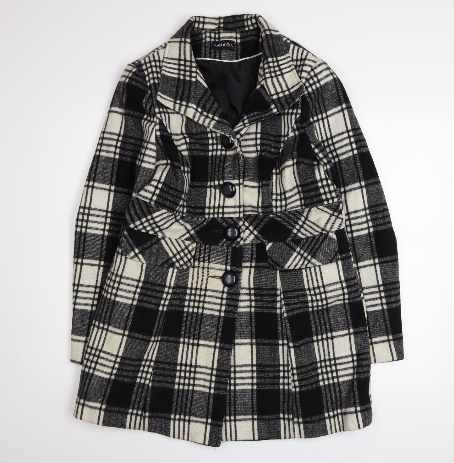 George Women’s Black Check Wool Blend Mid-Length Coat Size 14