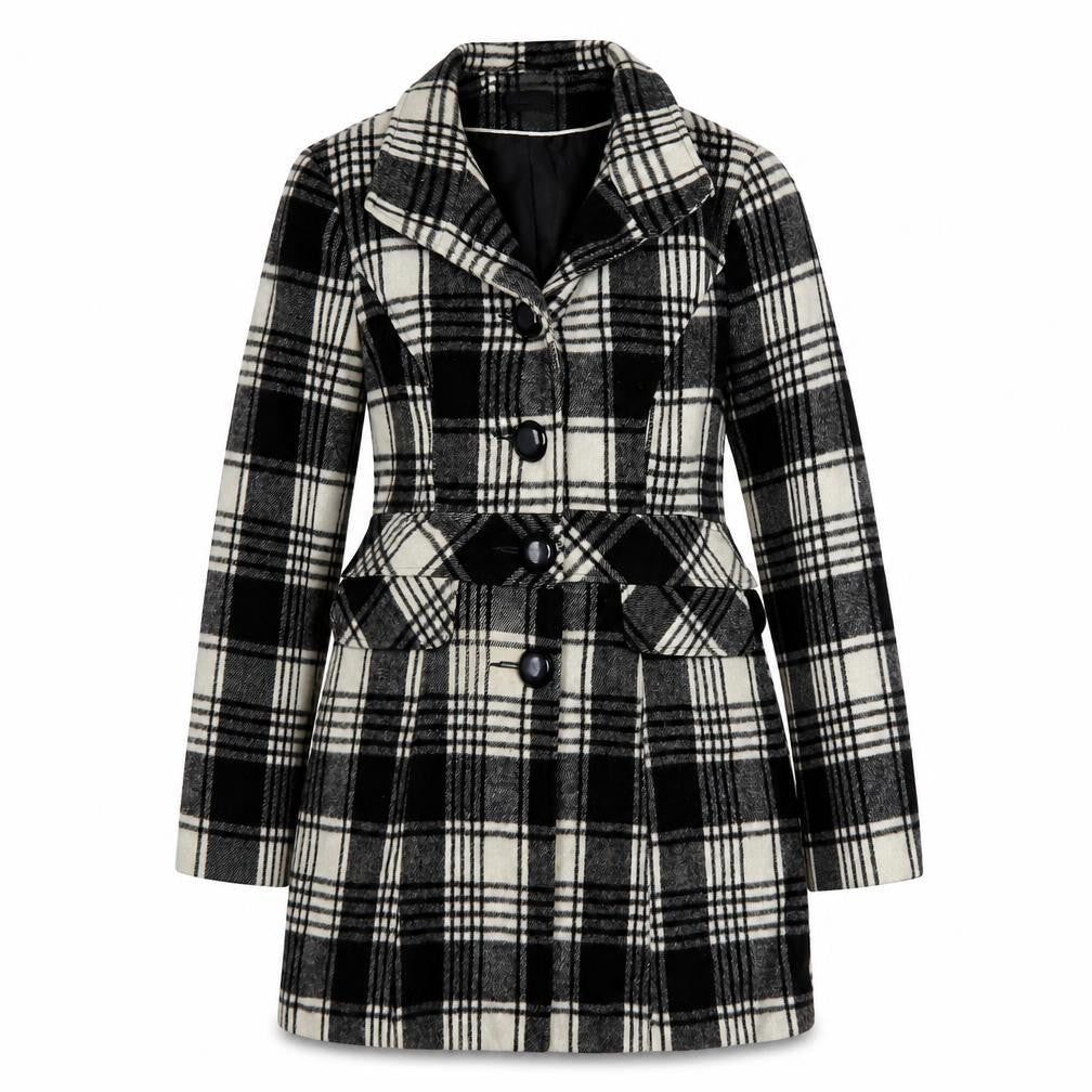 George Women’s Black Check Wool Blend Mid-Length Coat Size 14