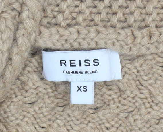Reiss Women Beige XS Cable-Knit Cashmere Blend Cowl Neck Jumper