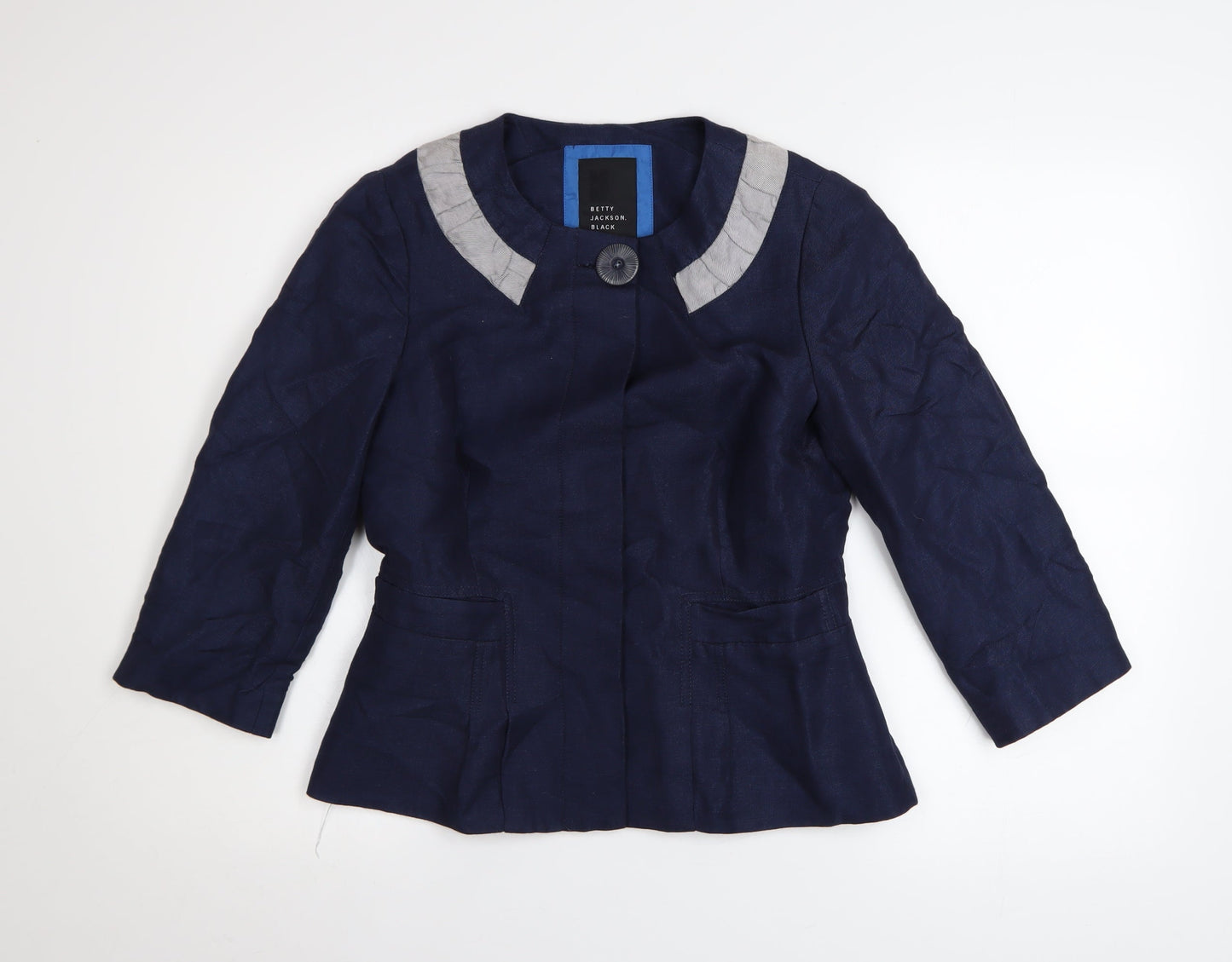 Betty Jackson Black Women's Blue Linen Blend Blazer Size 8