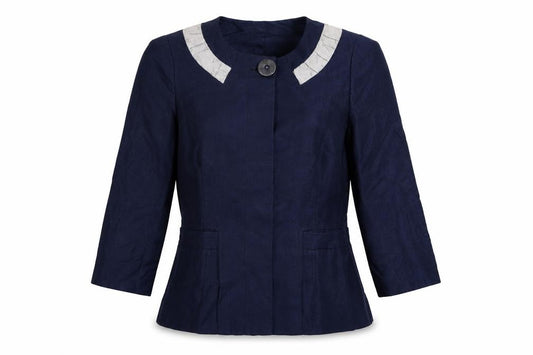 Betty Jackson Black Women's Blue Linen Blend Blazer Size 8