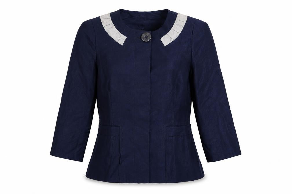 Betty Jackson Black Women's Blue Linen Blend Blazer Size 8
