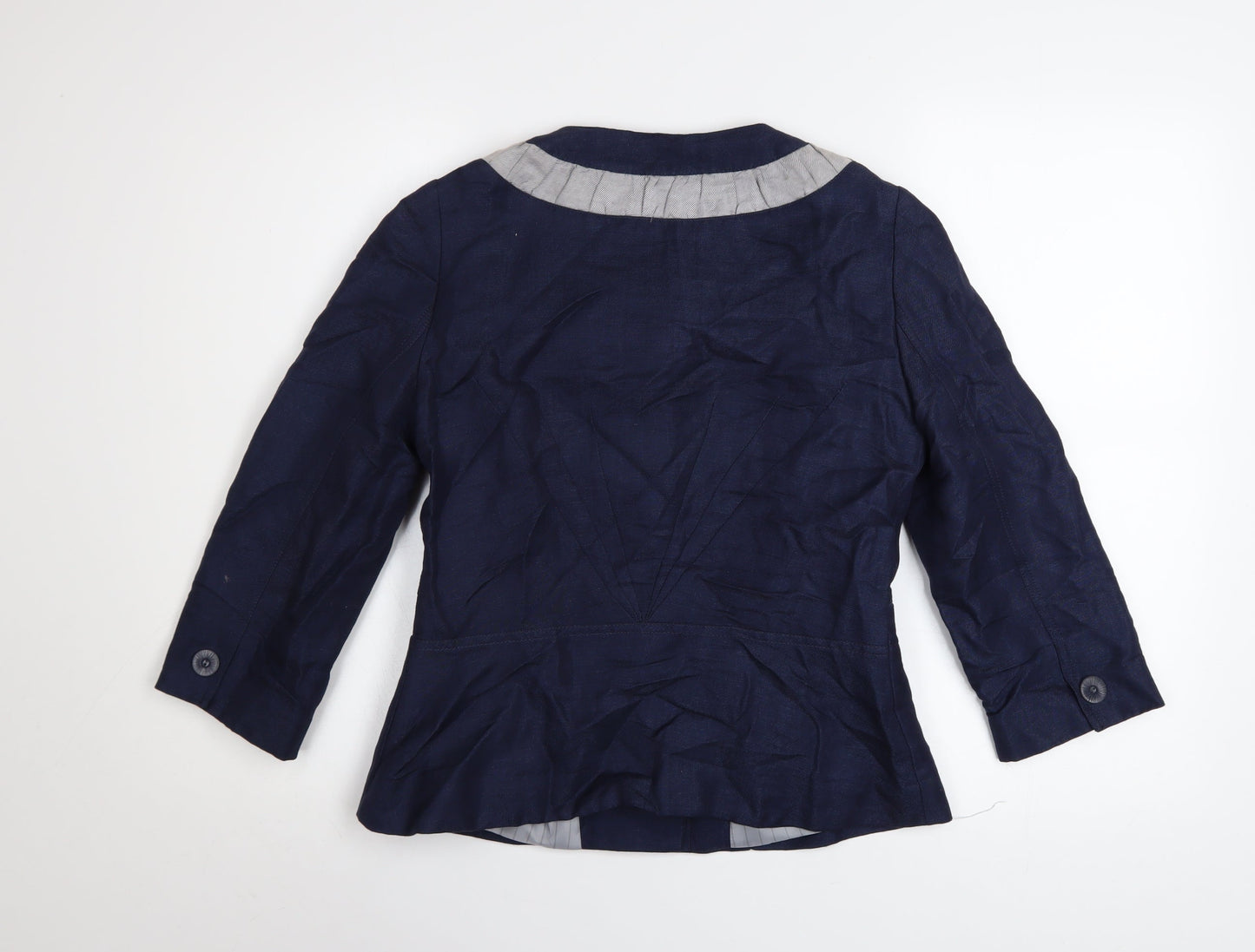 Betty Jackson Black Women's Blue Linen Blend Blazer Size 8