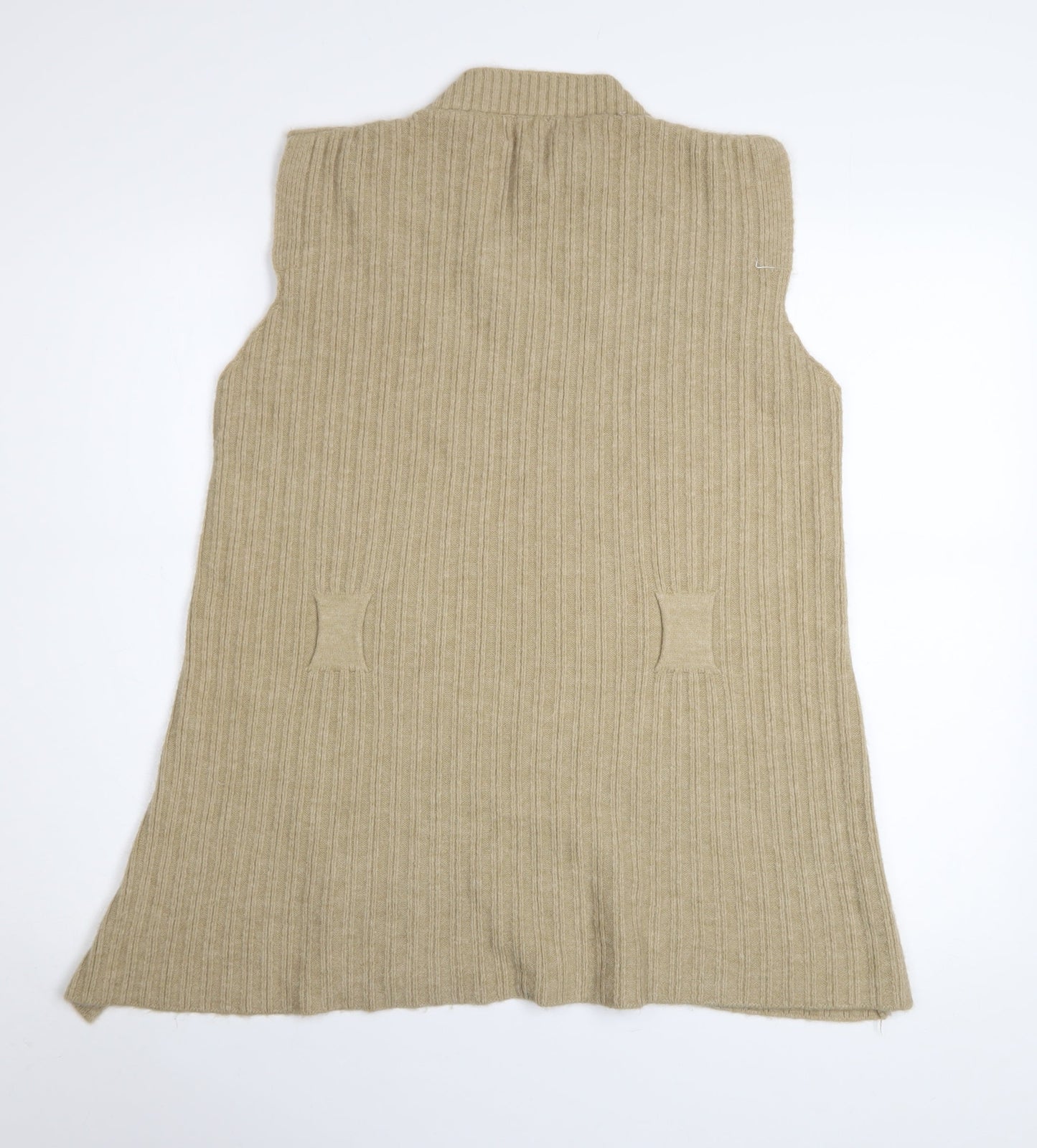 QED London Women's Beige Rib Knit Sleeveless Vest Jumper M
