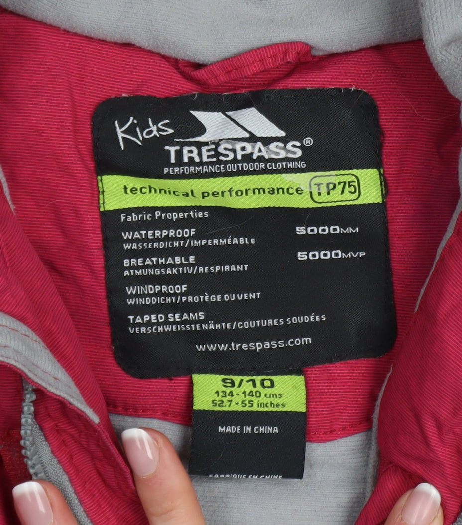 Trespass Girls Pink & Blue Waterproof Hooded Puffer Jacket 9-10 Years