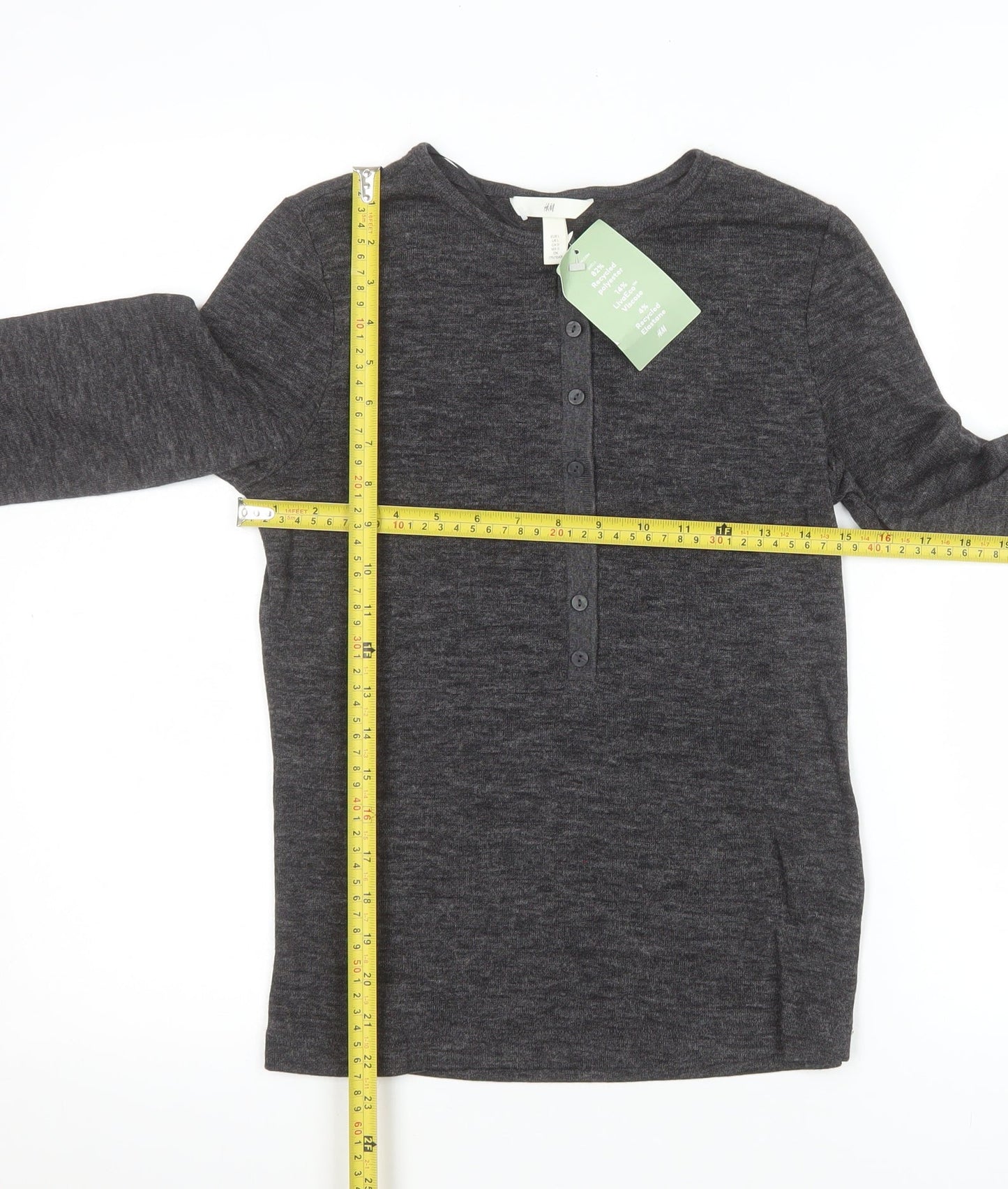 H&M Women’s Grey Long Sleeve Button-Up Basic Jersey Top L