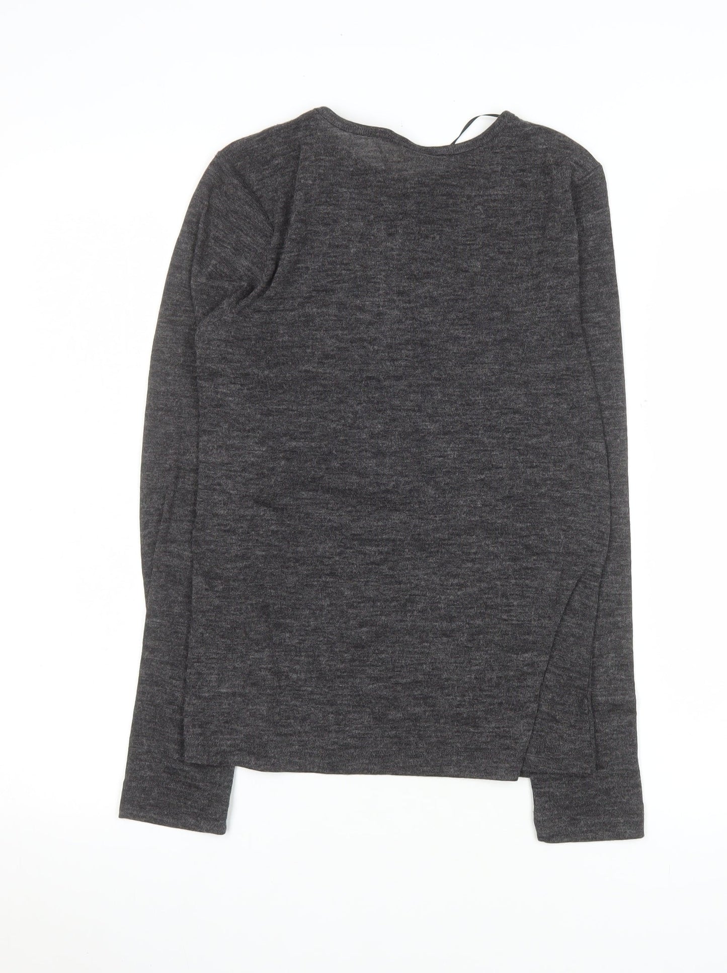 H&M Women’s Grey Long Sleeve Button-Up Basic Jersey Top L
