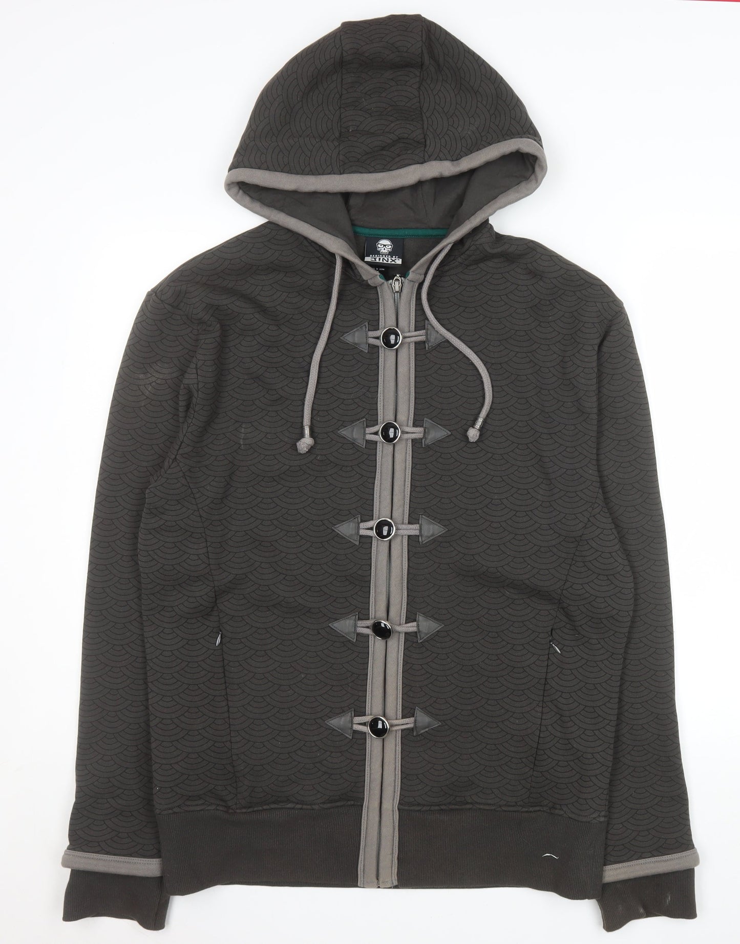 JINX Mens Grey Hooded Button Jacket Medium Cotton Blend Casual Coat
