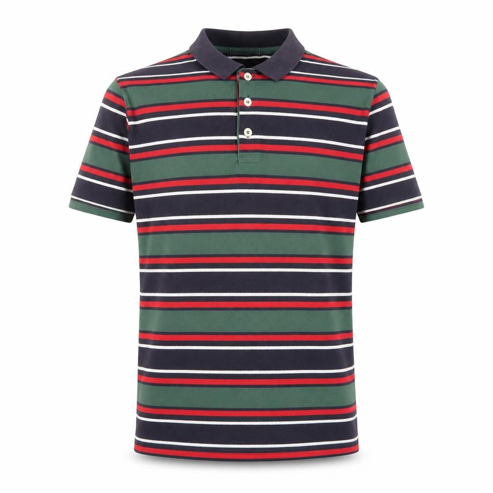 Marks & Spencer Mens Green Navy Striped Polo Shirt Size M Classic Fit