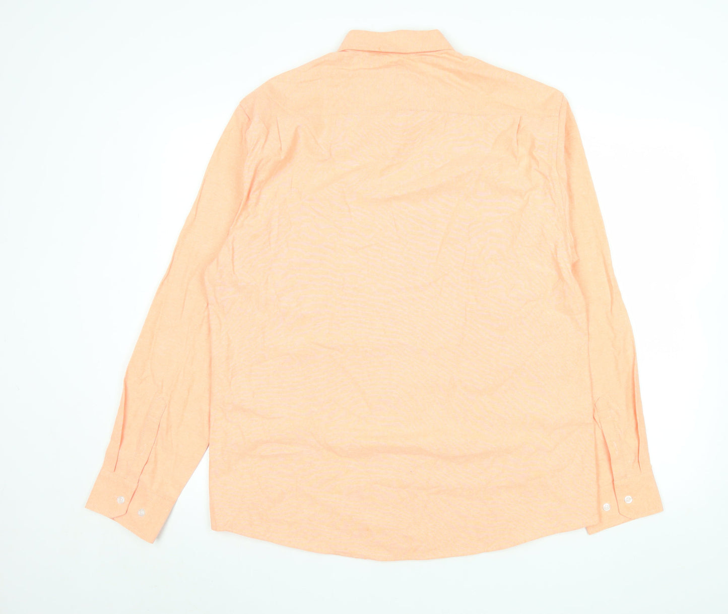 HISDERN Men’s Orange Cotton Blend Button-Down Long Sleeve Shirt L 17