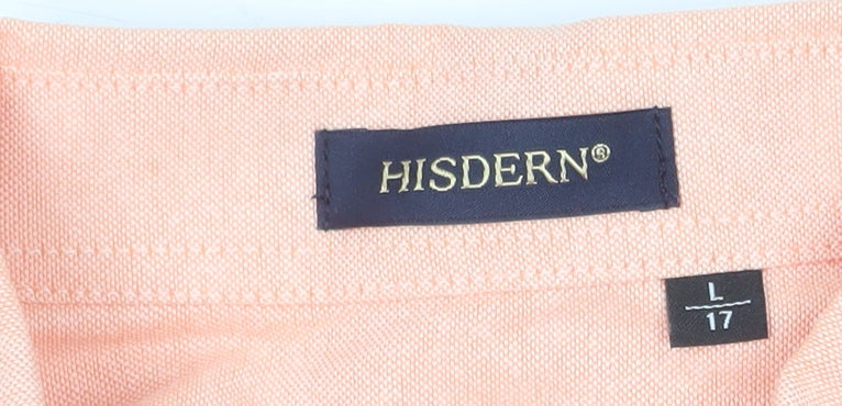 HISDERN Men’s Orange Cotton Blend Button-Down Long Sleeve Shirt L 17