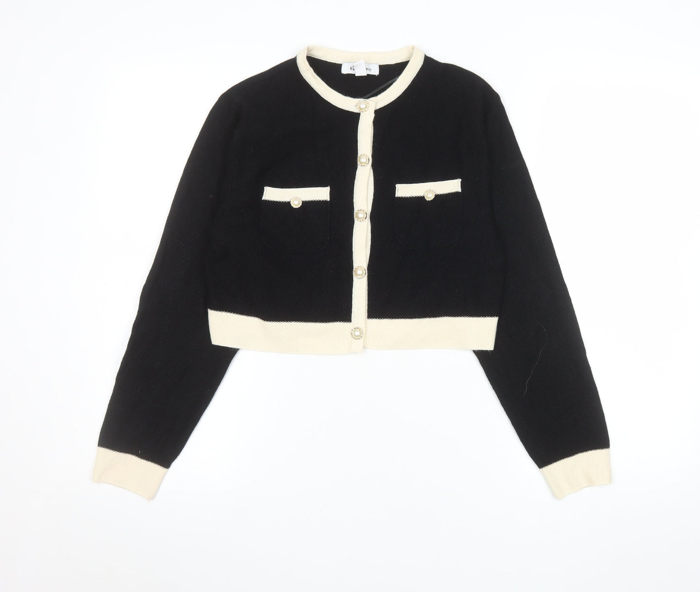 Wild Flower Womens Black Cream Knit Cardigan UK S Classic Style