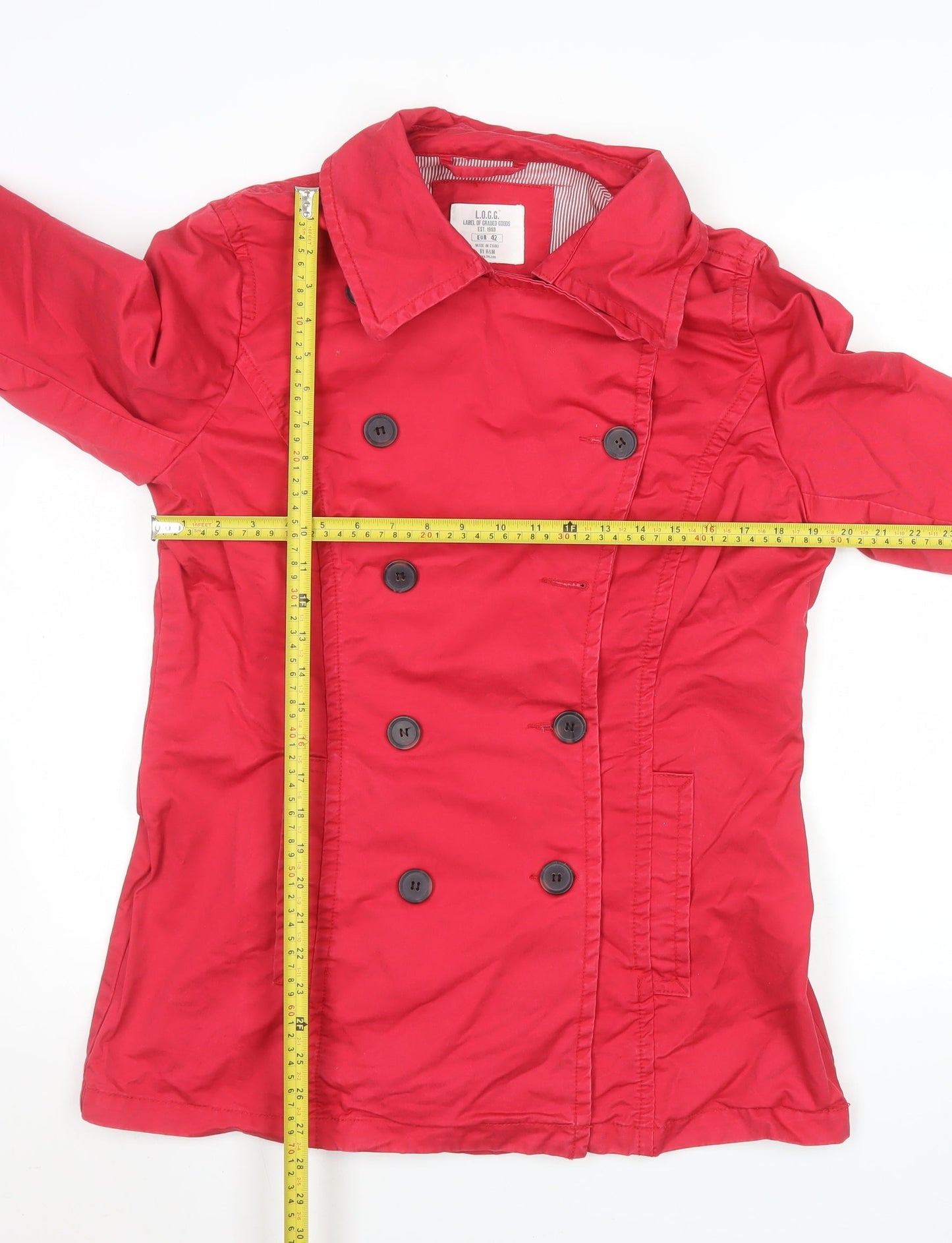 H&M L.O.G.G. Women’s Red Cotton Pea Coat Size 14 Casual Jacket