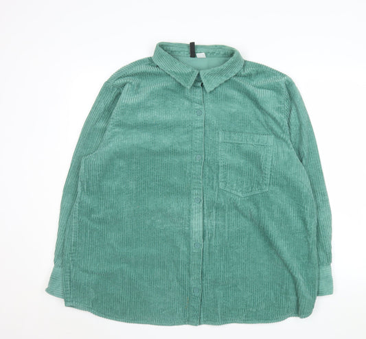 H&M Divided Women’s Green Corduroy Button-Up Jacket Size 14