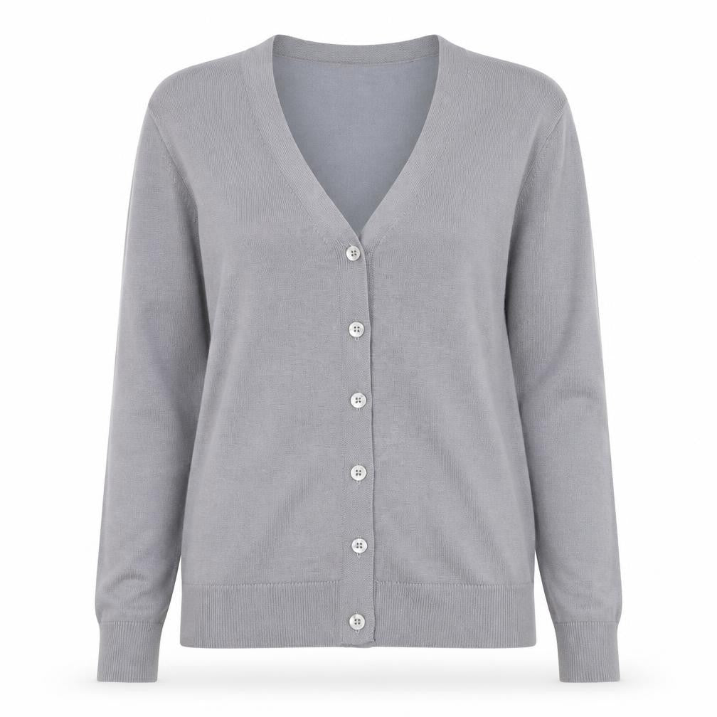 Haomeili Womens Grey V-Neck Button Cardigan Size S