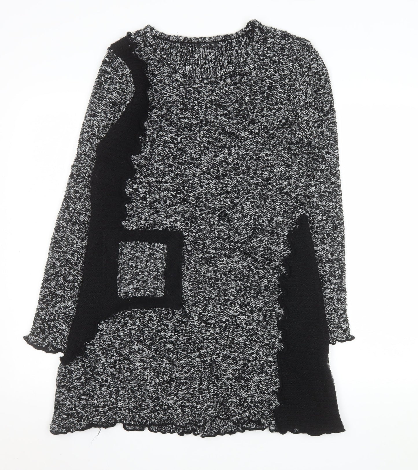 Roman Women’s Black Knit Ruffle Sweater Dress Size 10