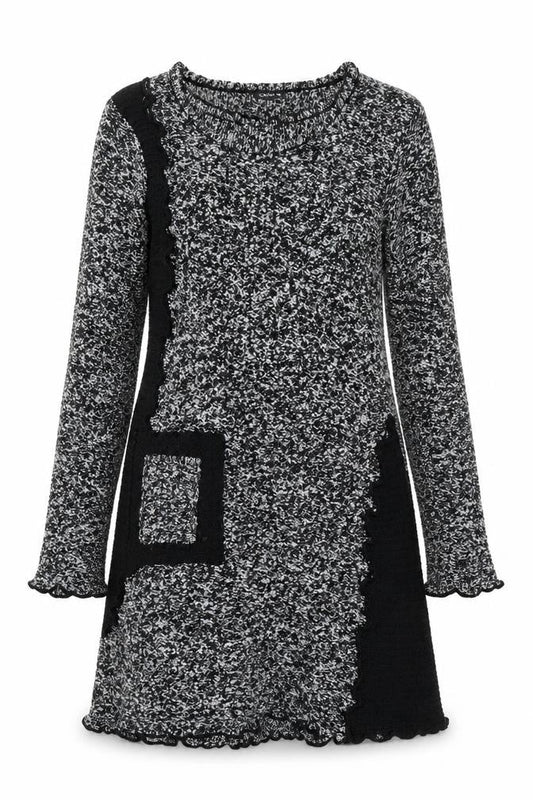 Front view of Roman Women’s Black Knit Ruffle Sweater Dress, size UK 10
