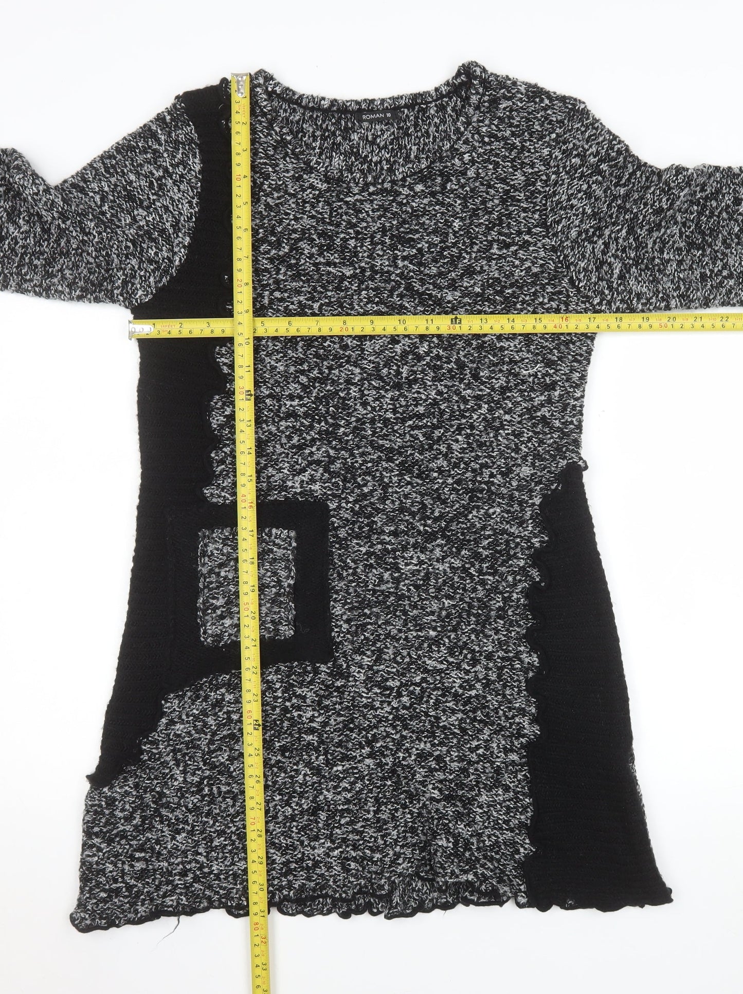 Roman Women’s Black Knit Ruffle Sweater Dress Size 10