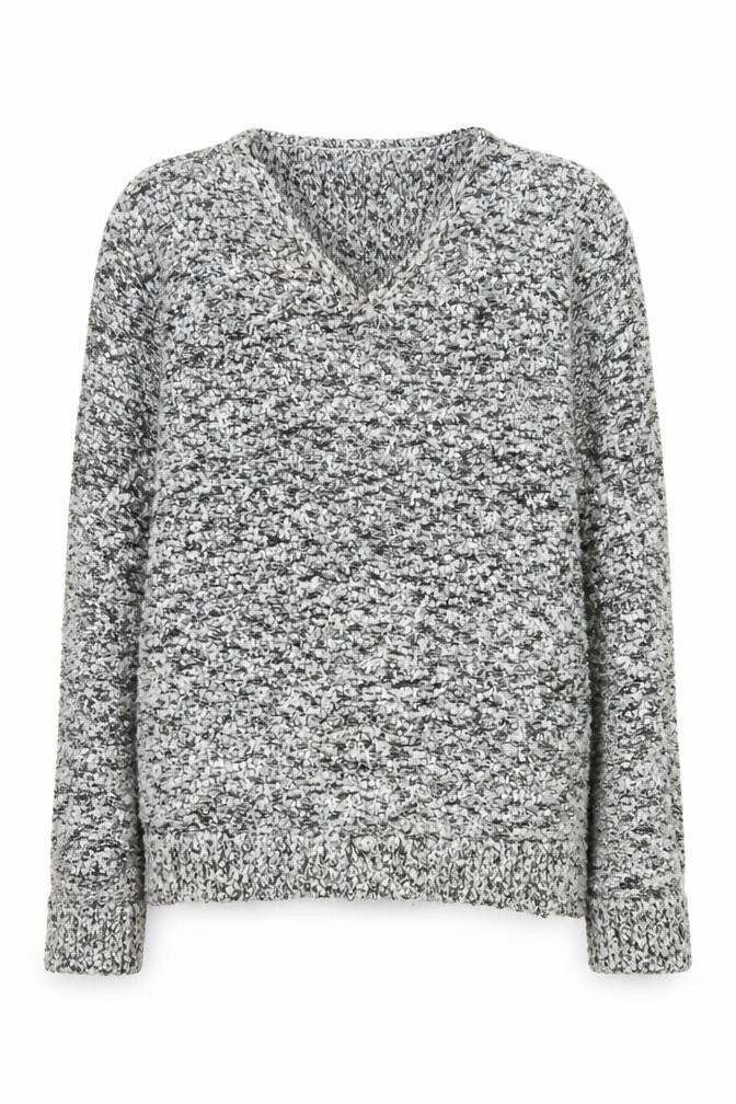 Canda Women’s Grey Chunky Knit V-Neck Pullover Jumper Size S