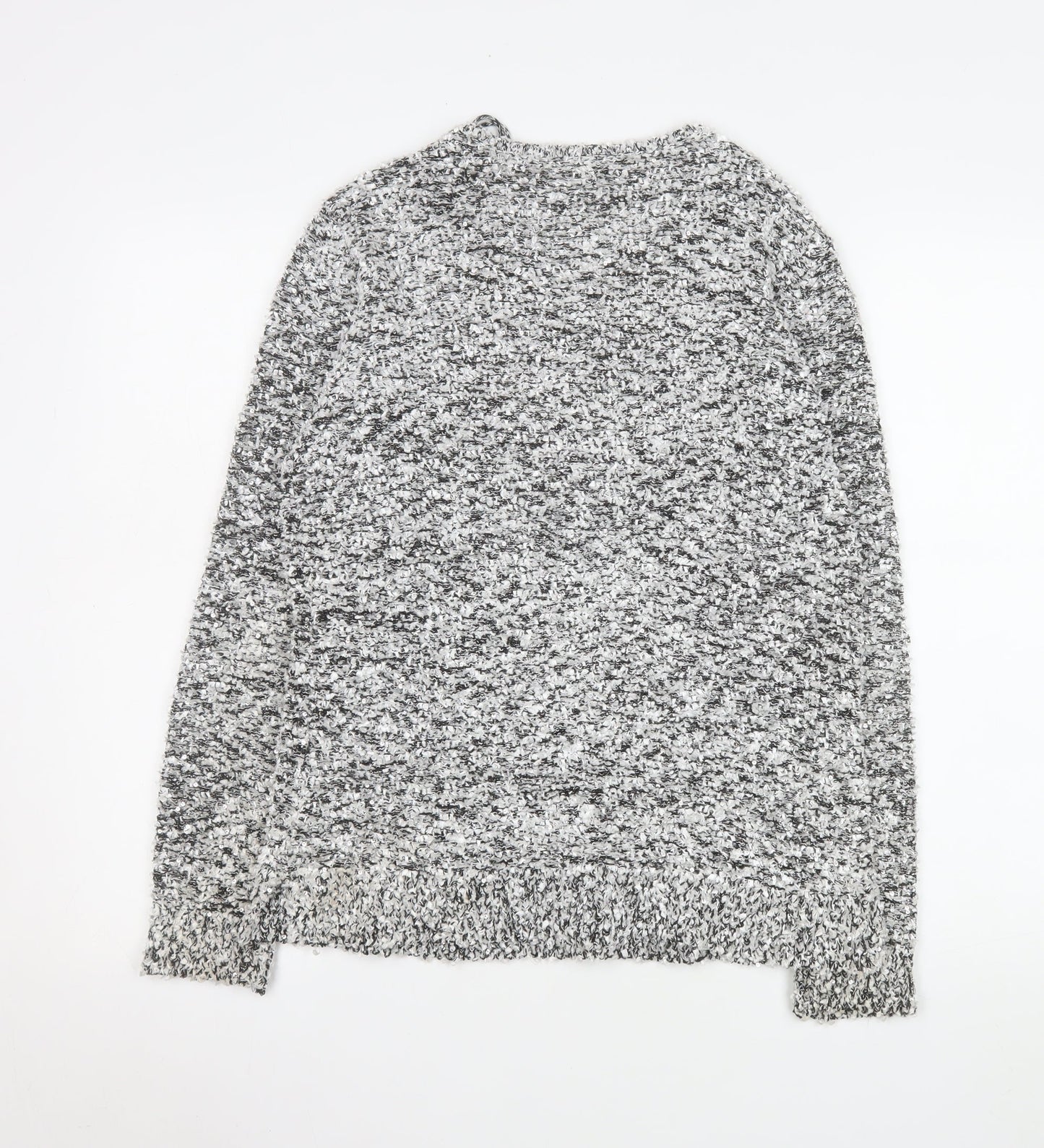 Canda Women’s Grey Chunky Knit V-Neck Pullover Jumper Size S