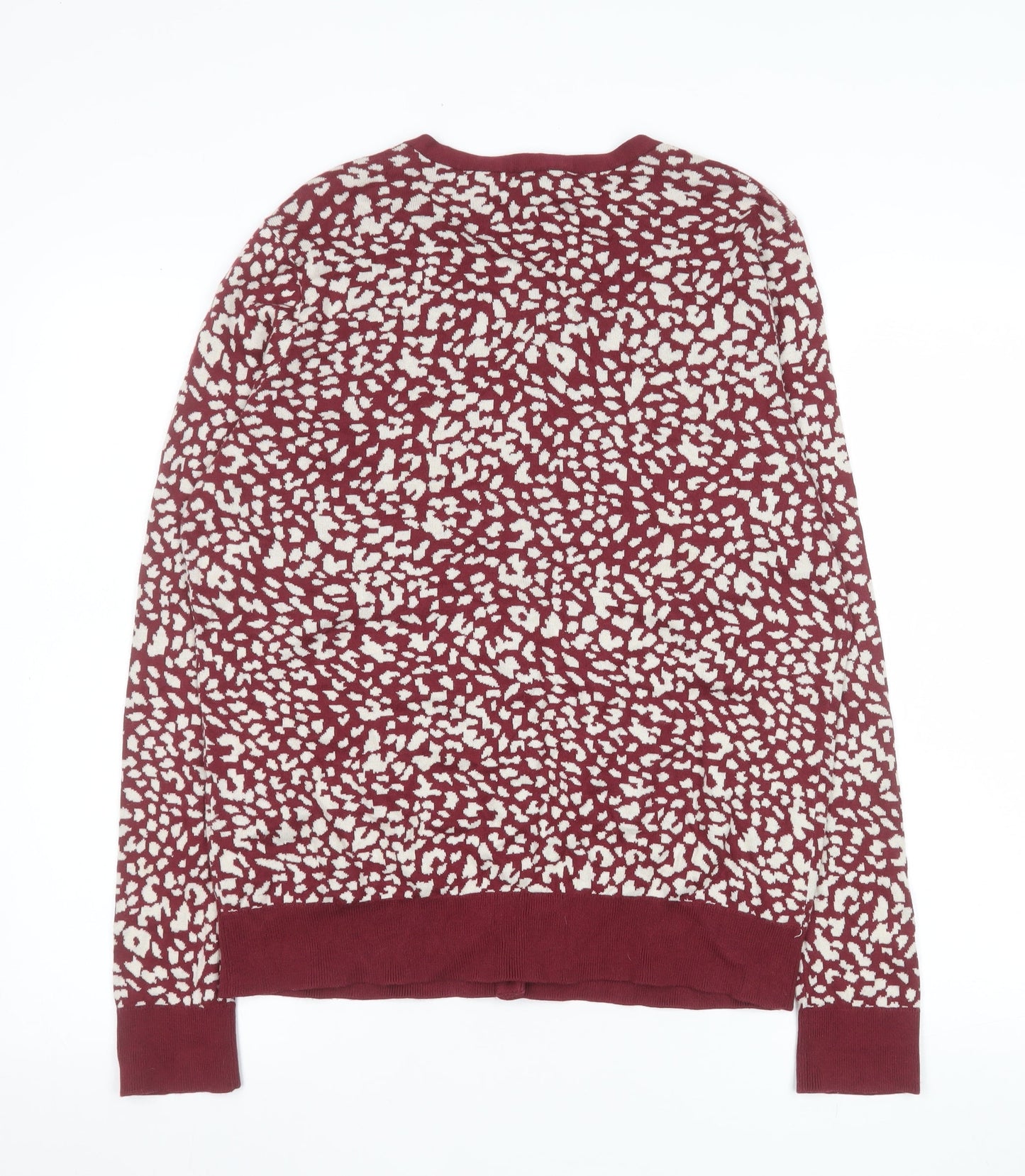 Lands' End Women's Red Animal Print Cotton Cardigan L