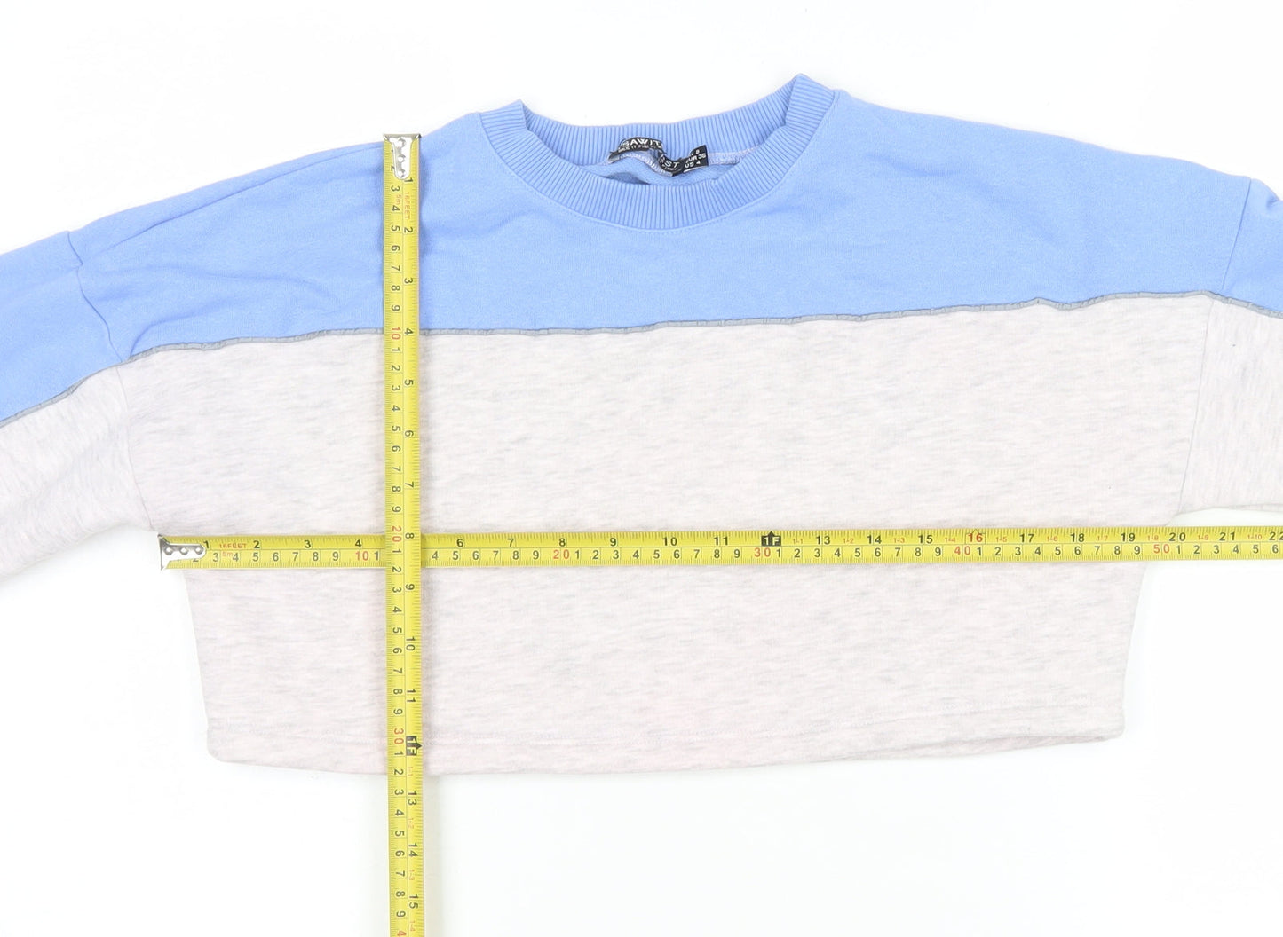 ISAWITFIRST Women Blue & Grey Cropped Pullover Sweatshirt UK 8