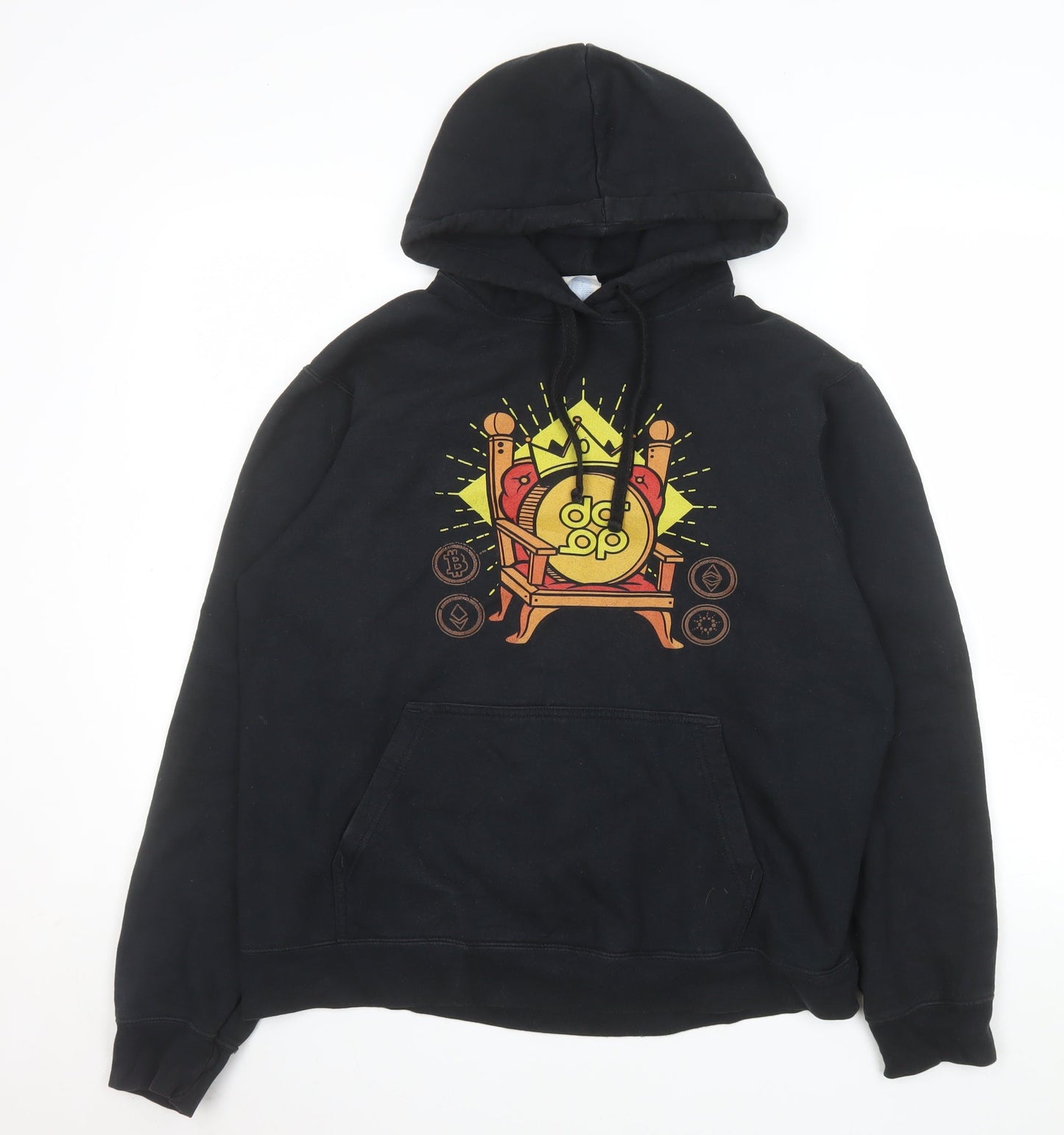 Port & Company Men's Black Pullover Hoodie M Graphic Print Fleece