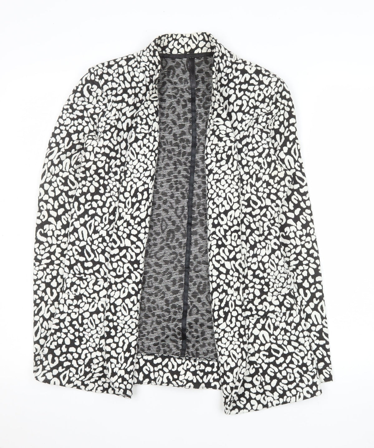 Next Women Black White Animal Print Blazer Size 14 Cotton Stretch Jacket