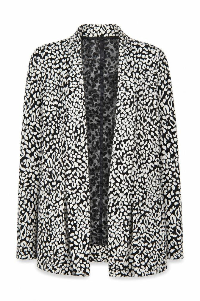 Next Women Black White Animal Print Blazer Size 14 Cotton Stretch Jacket