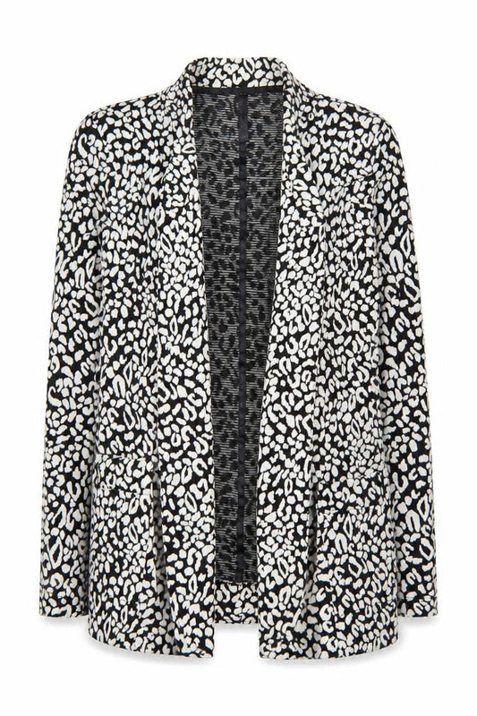 Next Women Black White Animal Print Blazer Size 14 Cotton Stretch Jacket