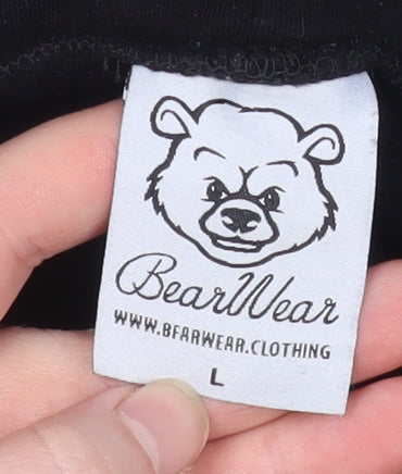 Bear Wear Mens Black Pullover Hoodie L Logo Fleece Sweatshirt