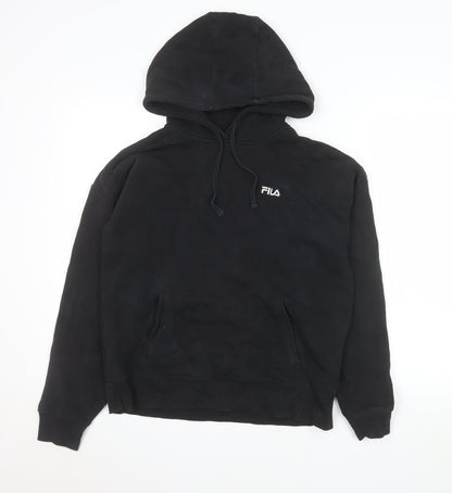Additional front view of Fila Men’s Black Pullover Hoodie, size S, Logo Fleece Sweatshirt